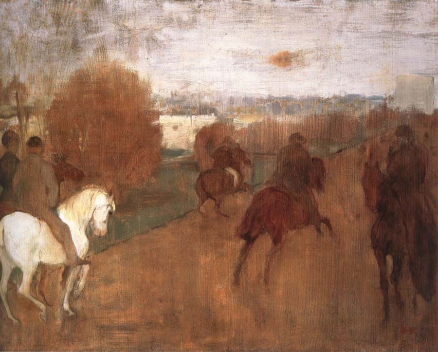 Horses and Riders on a road